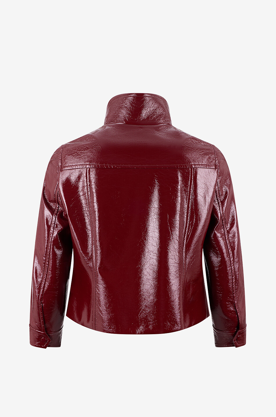 AKRIS PUNTO Short funnel neck jacket in glossy crinkle-effet faux leather Women DARK RED 2