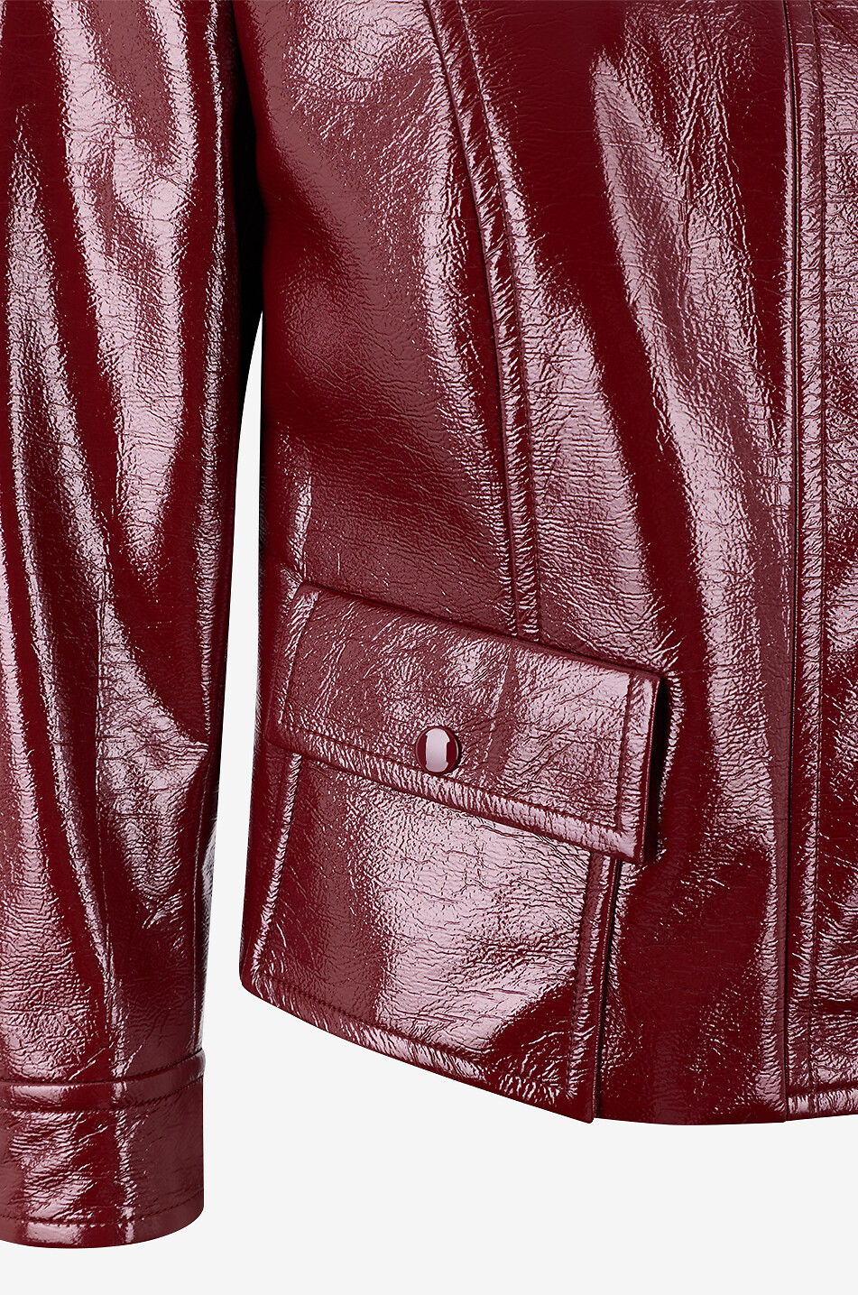 AKRIS PUNTO Short funnel neck jacket in glossy crinkle-effet faux leather Women DARK RED 3