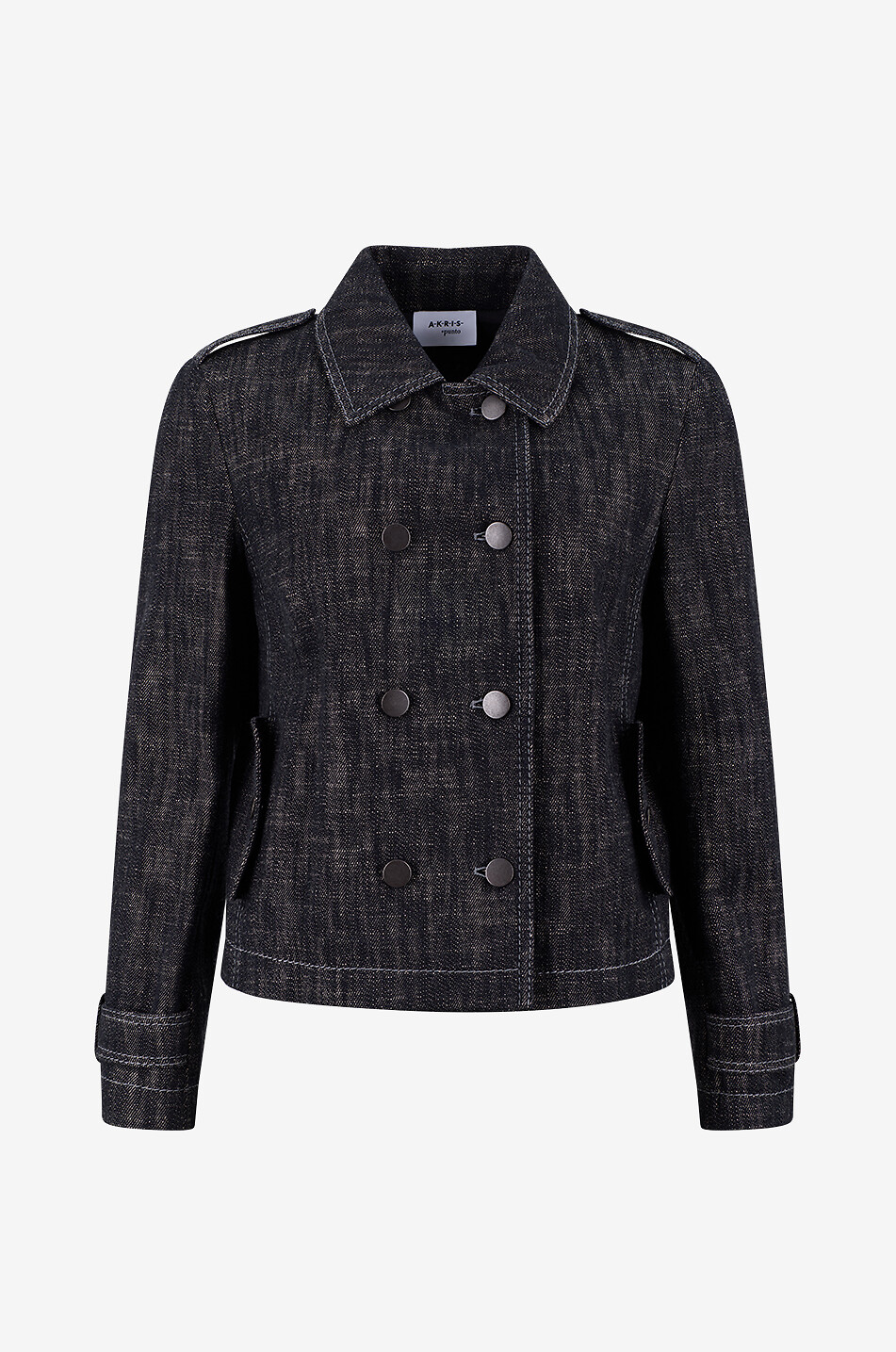 AKRIS PUNTO Cropped crossover lightweight denim jacket Women BLACK 1