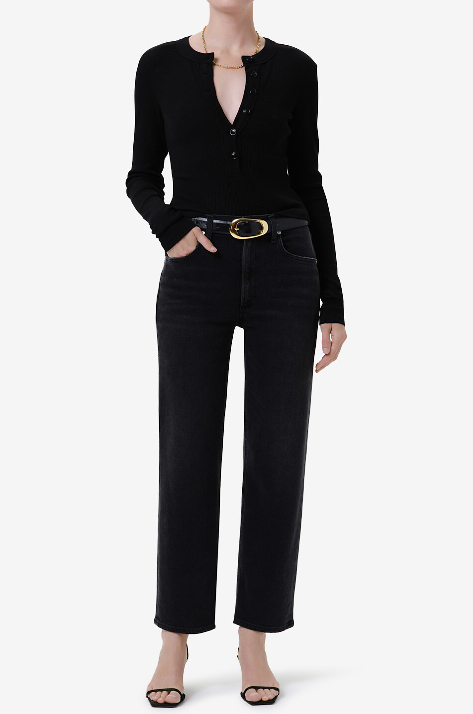 CITIZENS OF HUMANITY Palma straight-leg mixed denim jeans Women BLACK 2