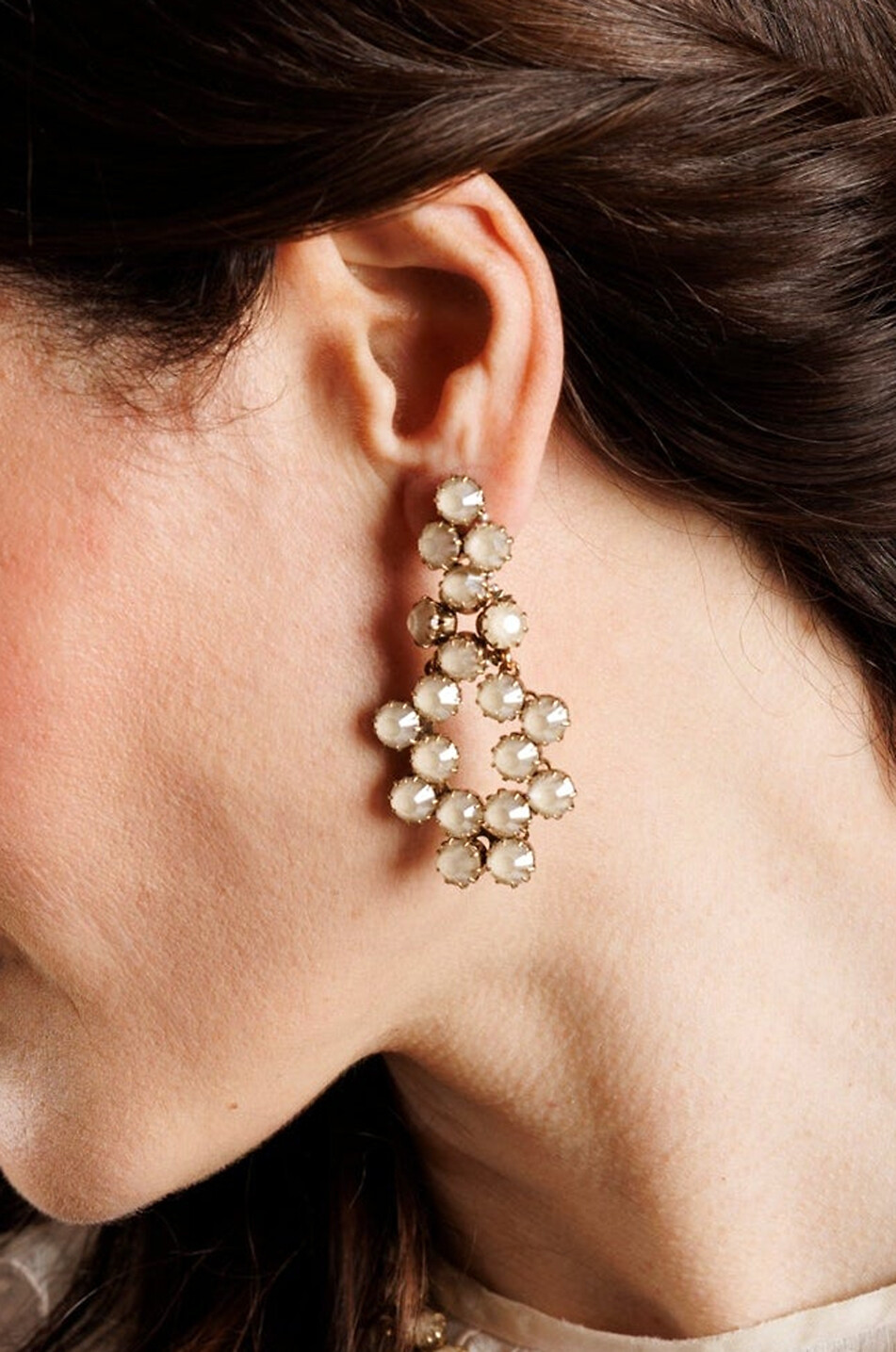 TATABORELLO Clips d'oreilles en cristaux Macramè Femme BLANC CASSE 2