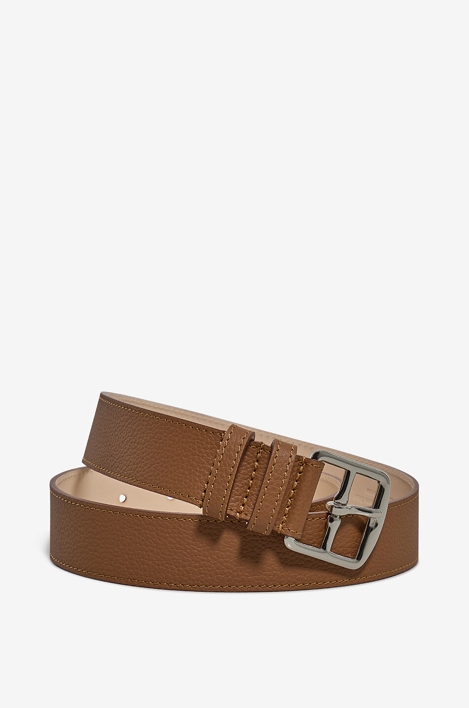 BONGENIE 35mm silver-buckle grain leather belt Women COGNAC 1