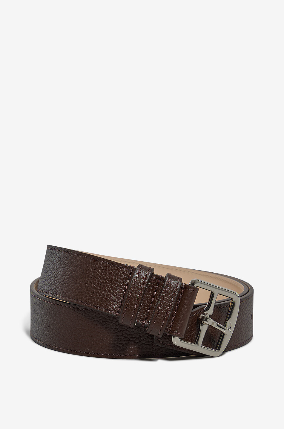 35mm silver-buckle grain leather belt