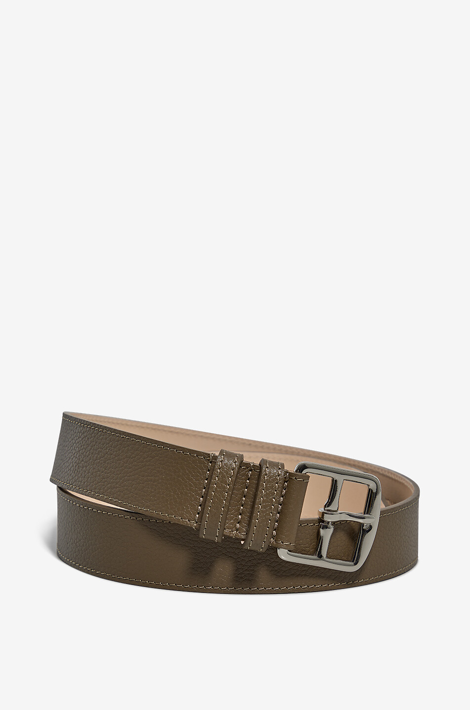 Ceinture en cuir grainé à boucle argentée - 35 mm
