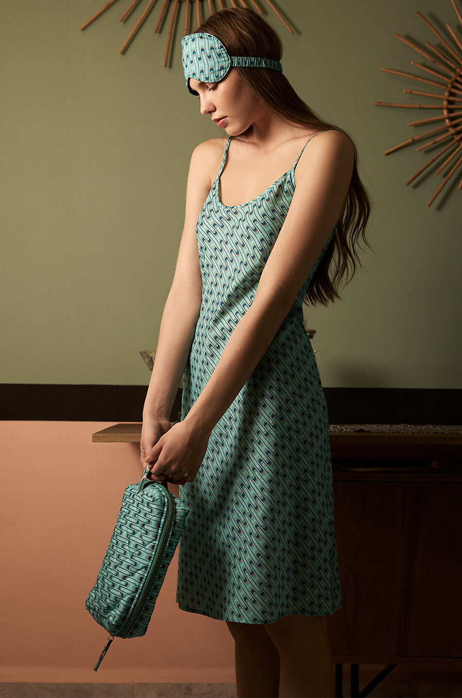 KARMA ON THE ROCKS Edo printed cotton short nightdress with straps Women LIGHT GREEN 4