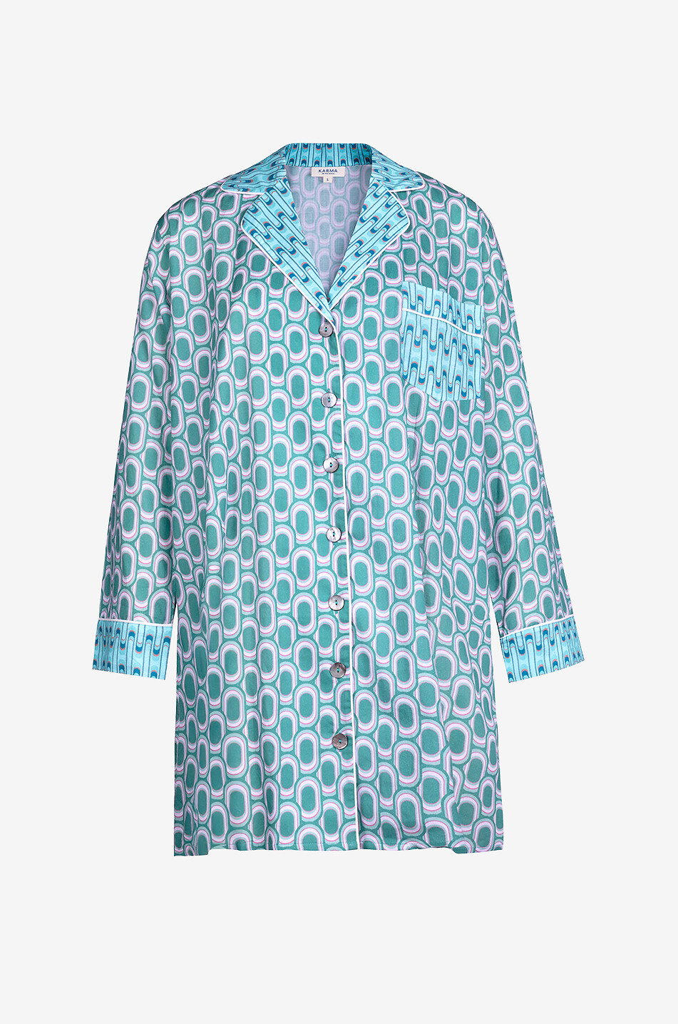 KARMA ON THE ROCKS Jazi geometric cotton long-sleeved nightdress Women LIGHT GREEN 1