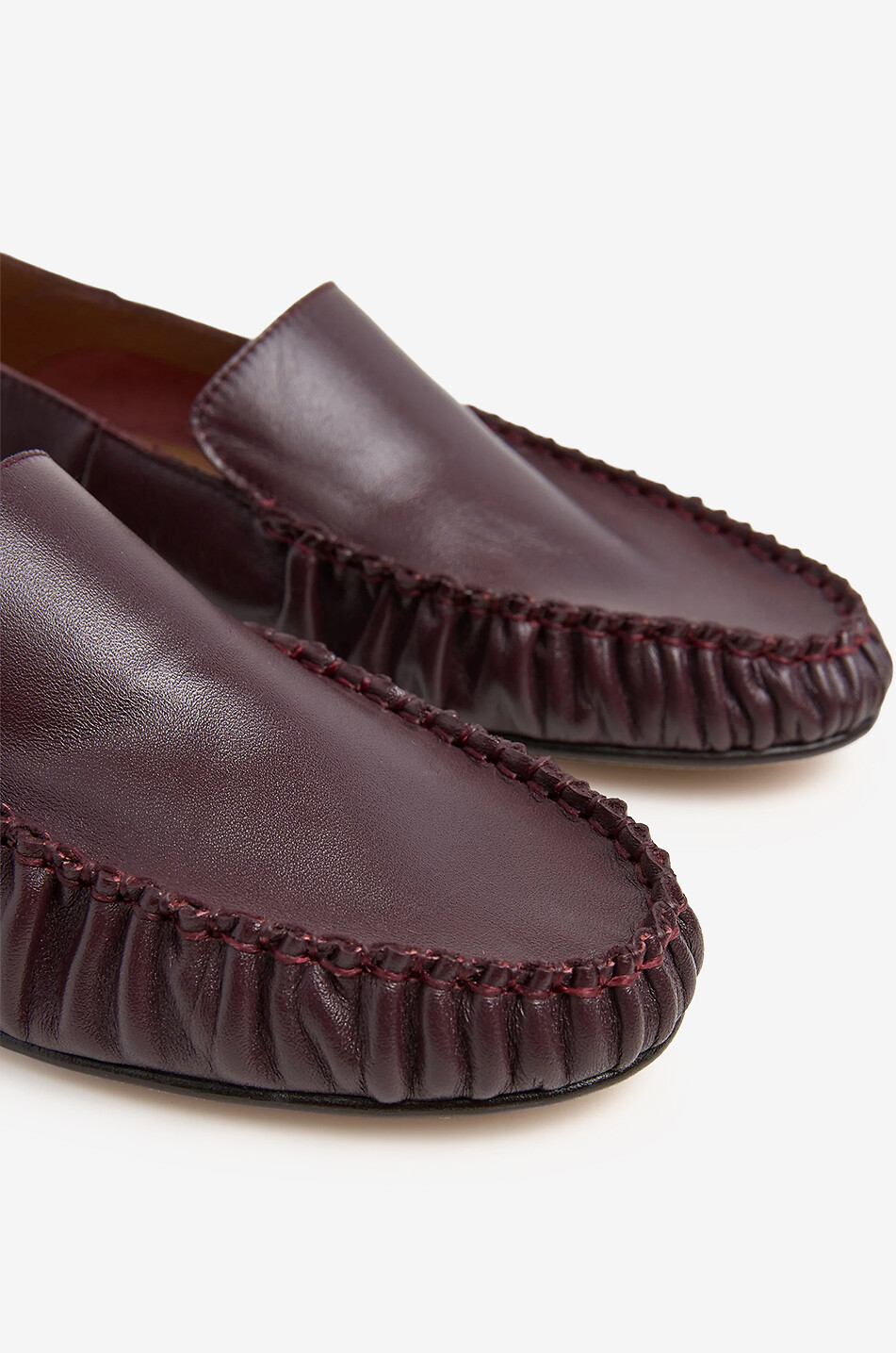 FLATTERED Mocassins en cuir lisse à surpiqûres contrastées Bon Bon Femme ROUGE FONCÉ 6