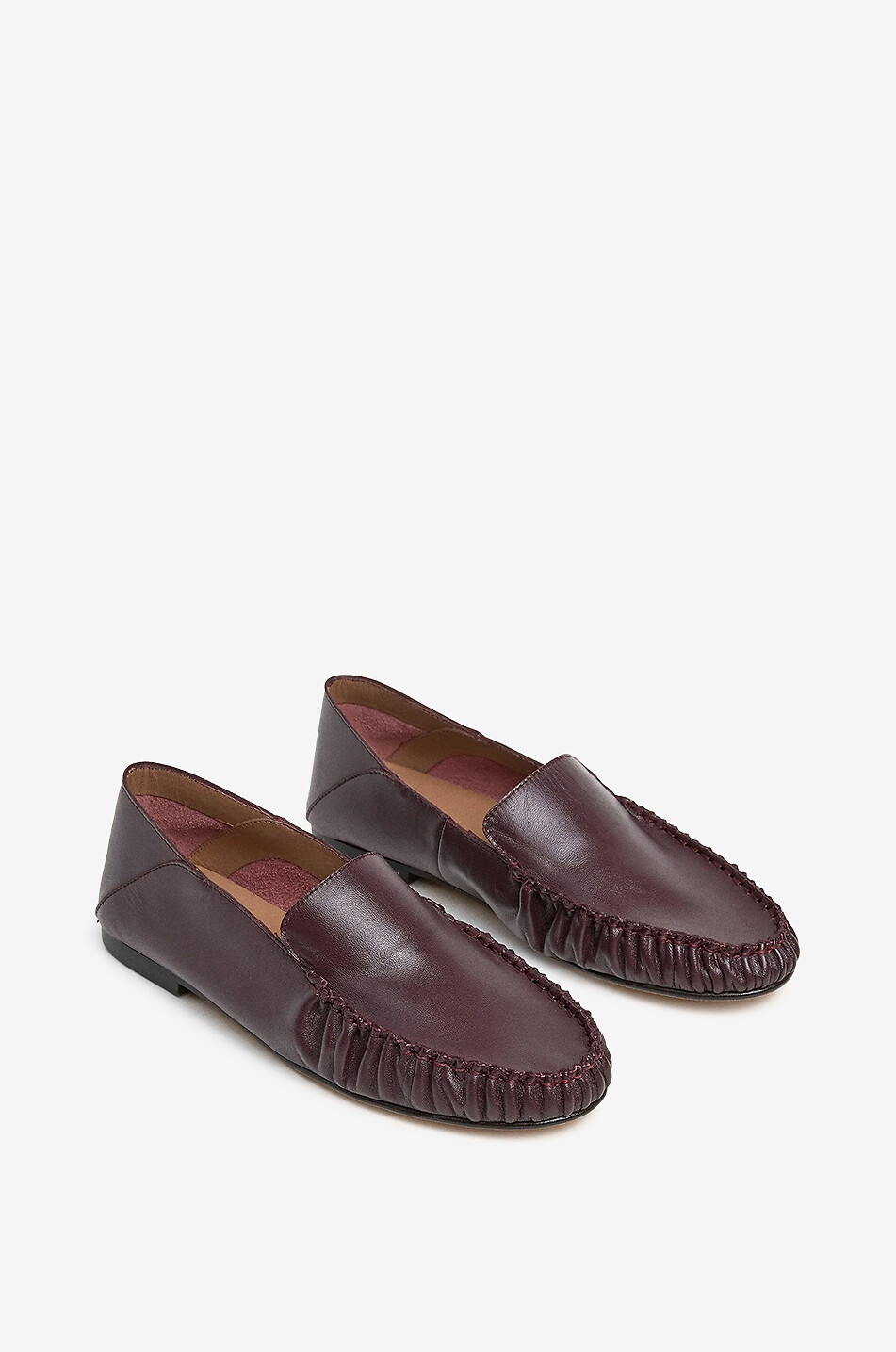 FLATTERED Mocassins en cuir lisse à surpiqûres contrastées Bon Bon Femme ROUGE FONCÉ 2