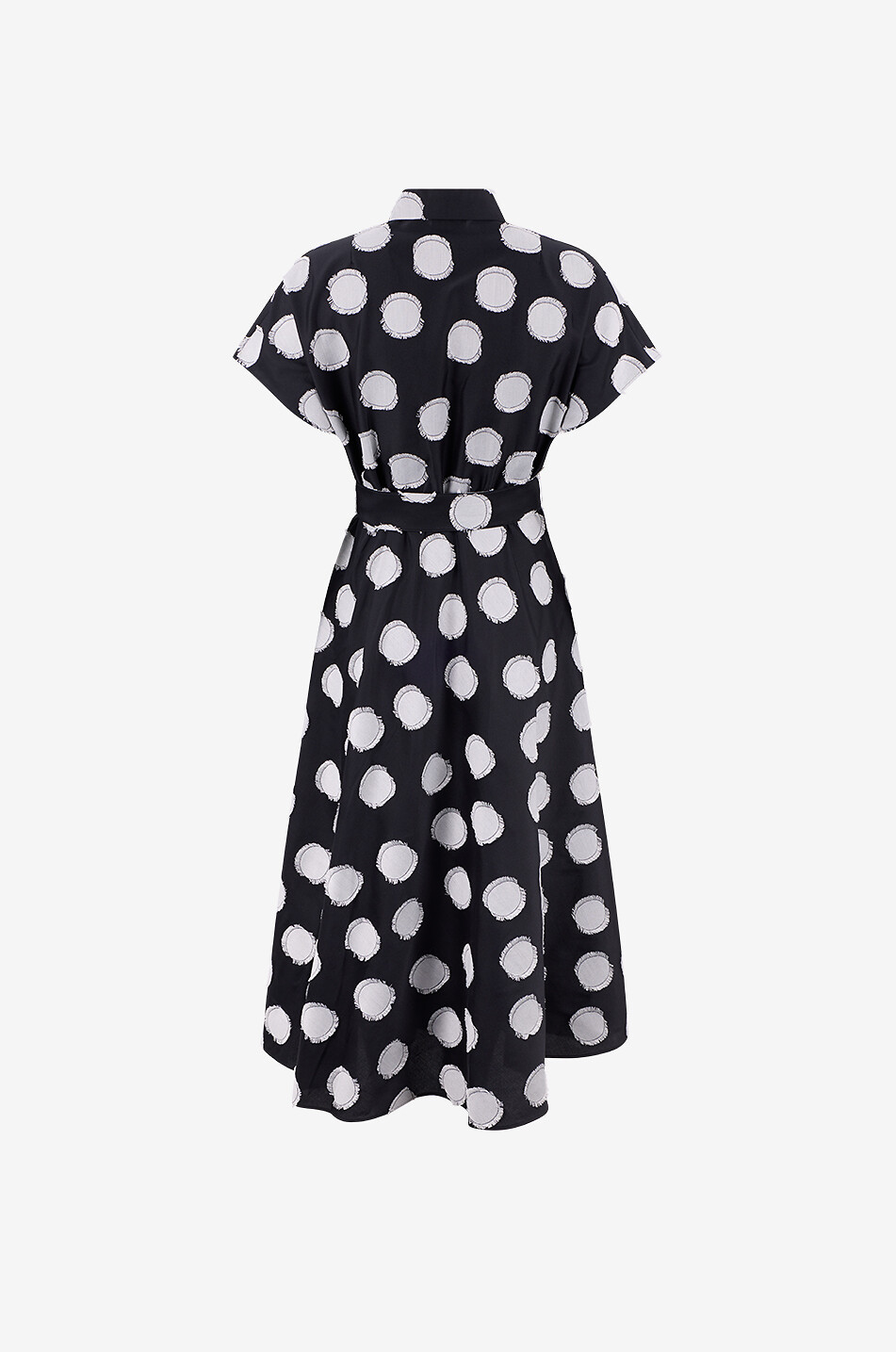 AKRIS PUNTO Short-sleeved midi shirt dress in fringed polka dot jacquard Women BLACK 2