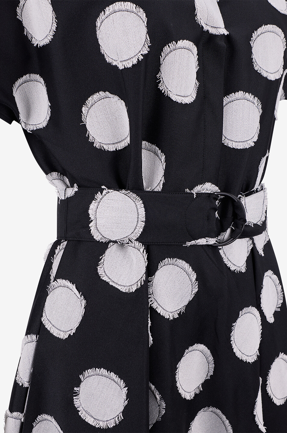 AKRIS PUNTO Short-sleeved midi shirt dress in fringed polka dot jacquard Women BLACK 3