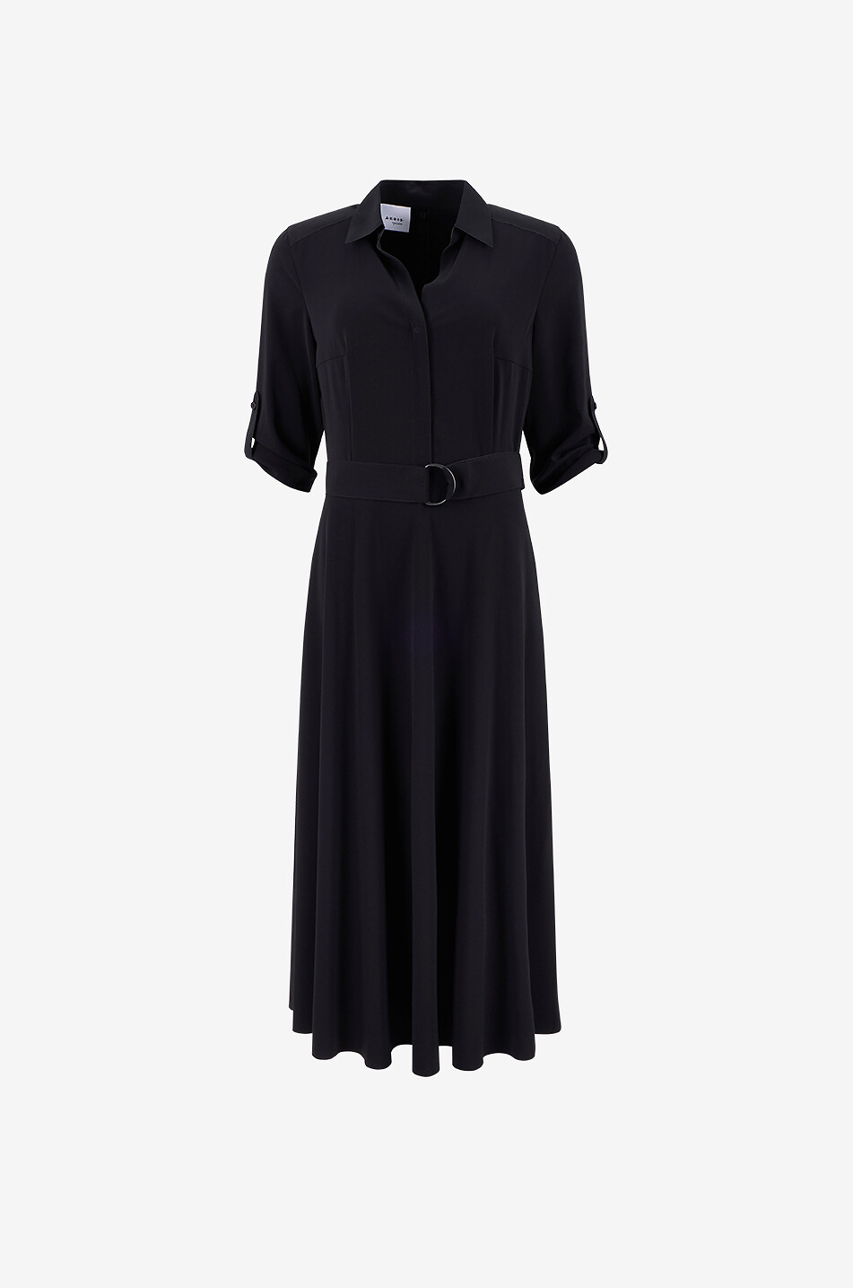 AKRIS PUNTO Belted midi shirt-collar dress with three-quarter sleeves Women BLACK 1