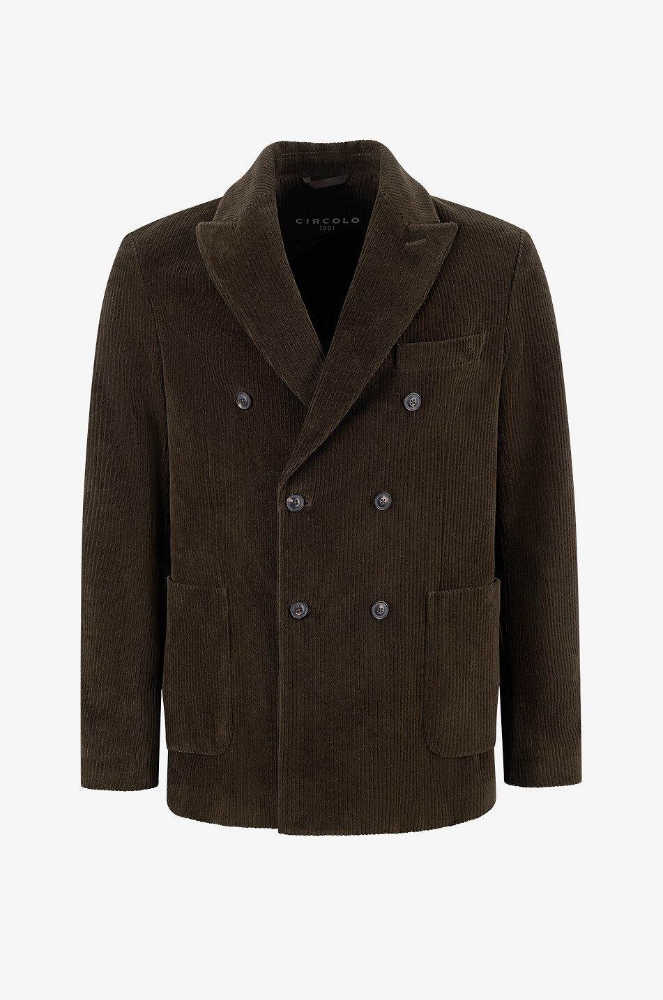 CIRCOLO 1901 Double-breasted cotton blend corduroy blazer Men DARK BROWN 1