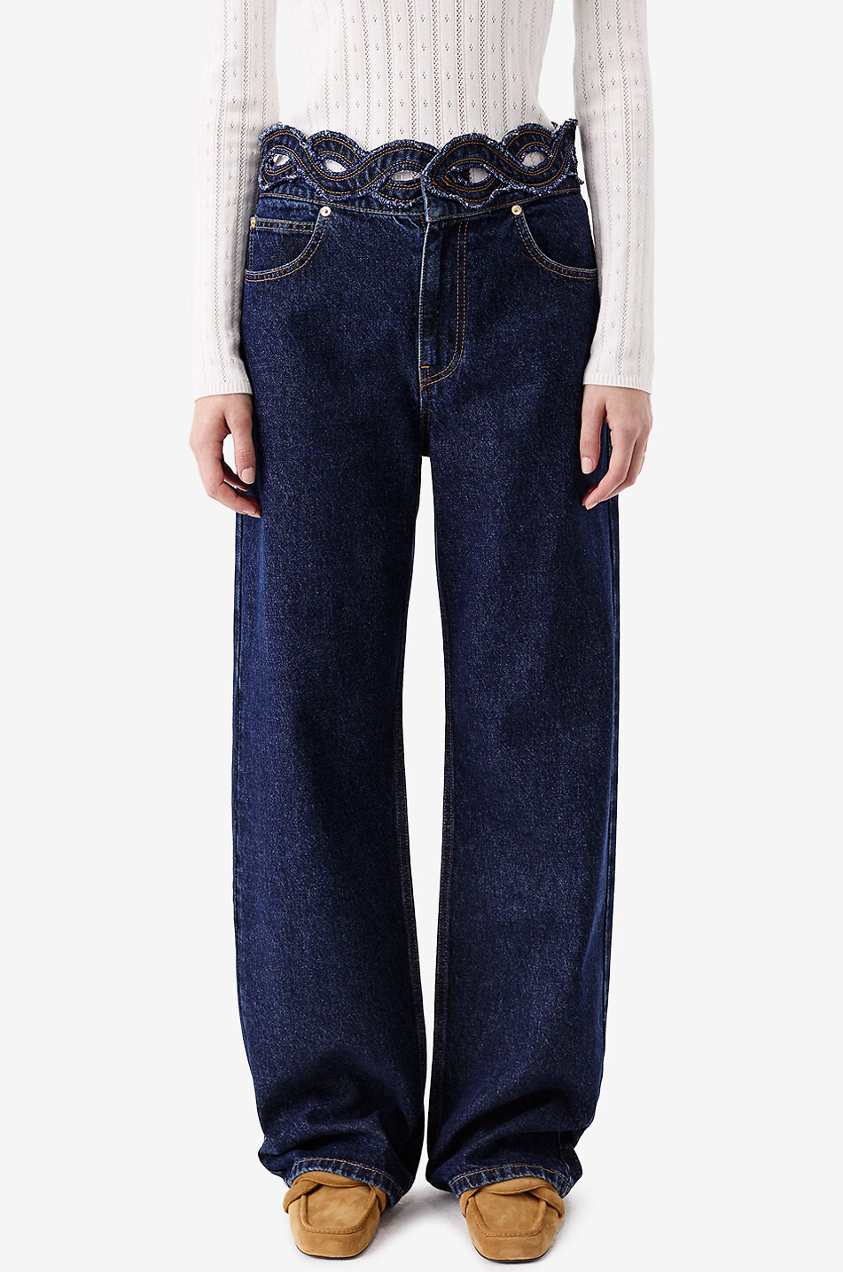 TRESSE PARIS Pinston straight-leg denim jeans with braided belt Women DARK BLUE 3