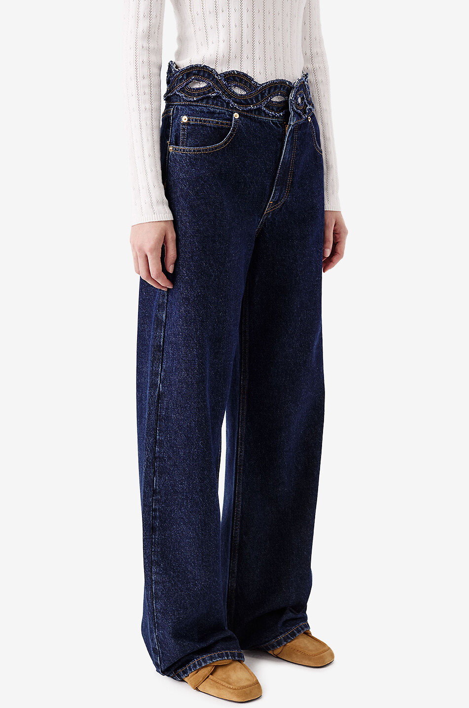 TRESSE PARIS Pinston straight-leg denim jeans with braided belt Women DARK BLUE 6