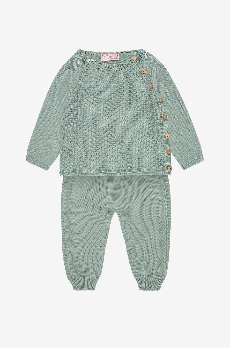 LA COQUETA Samuel merino wool baby jumper and trousers set Baby GREEN 1