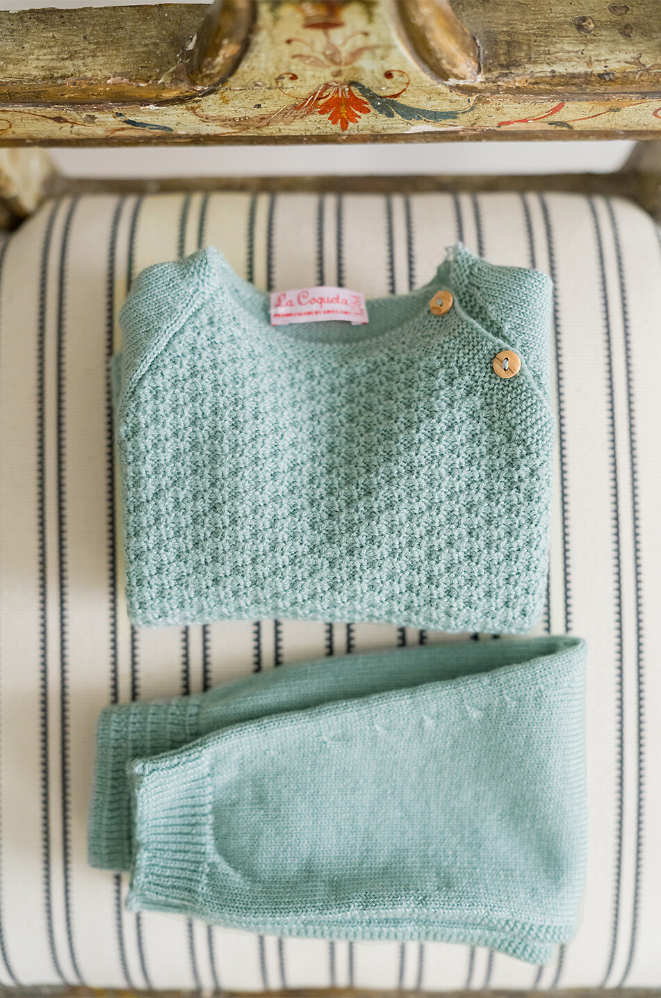 LA COQUETA Samuel merino wool baby jumper and trousers set Baby GREEN 3