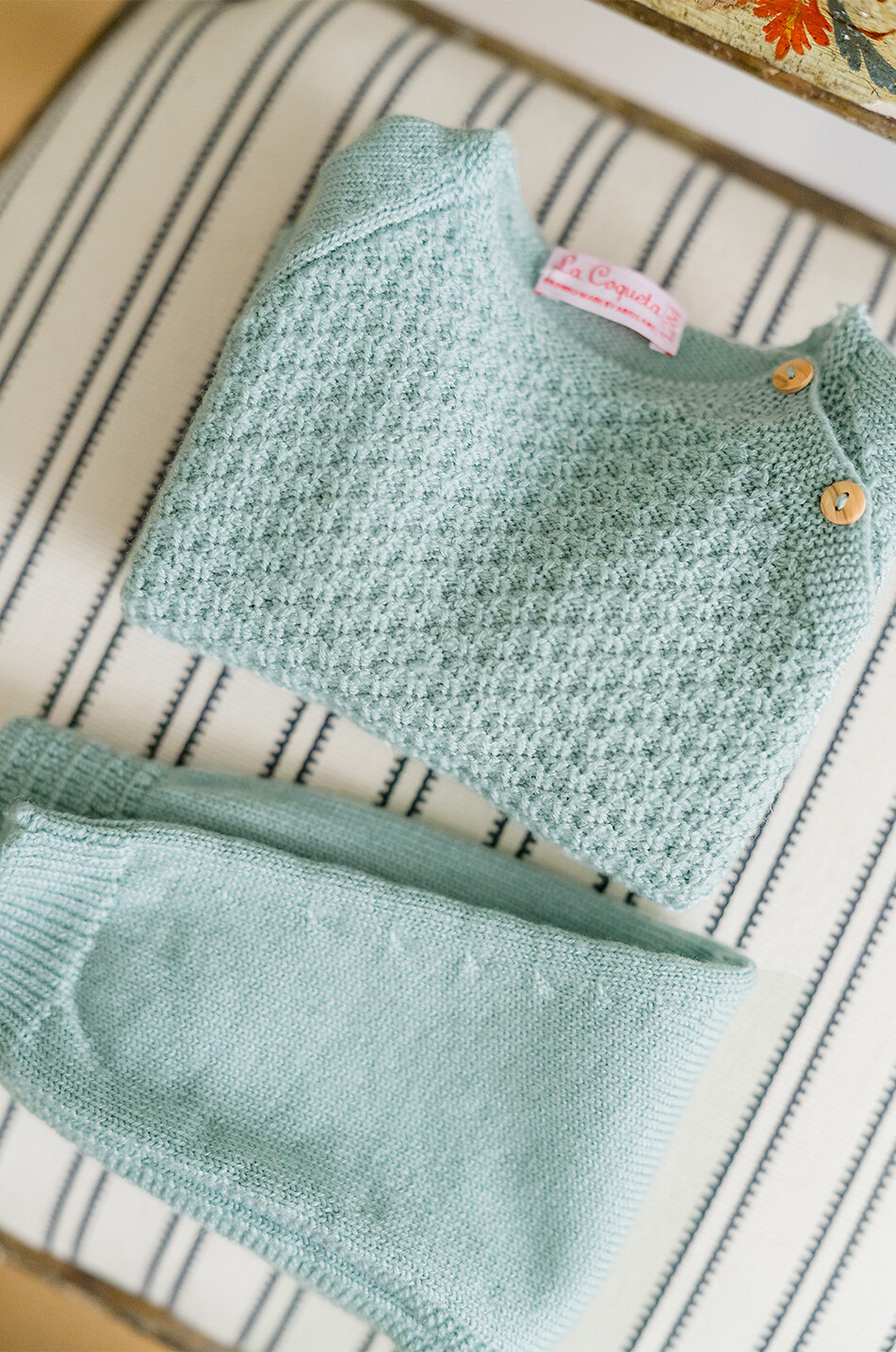 LA COQUETA Samuel merino wool baby jumper and trousers set Baby GREEN 4