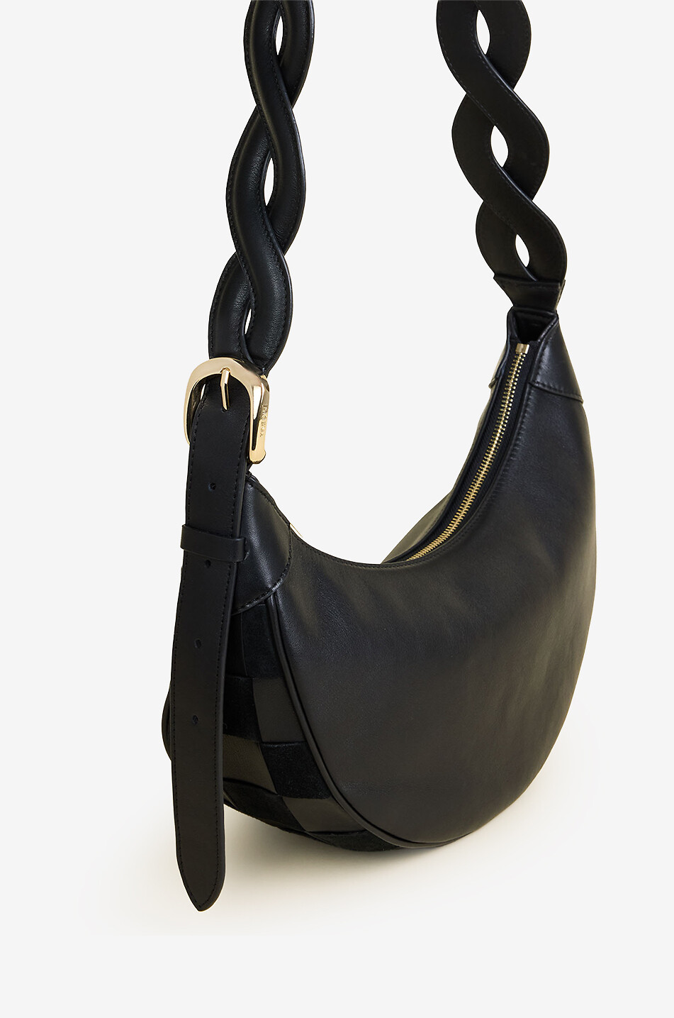 TRESSE PARIS Sac porté épaule demi-lune en cuir tressé Amona Femme NOIR 2