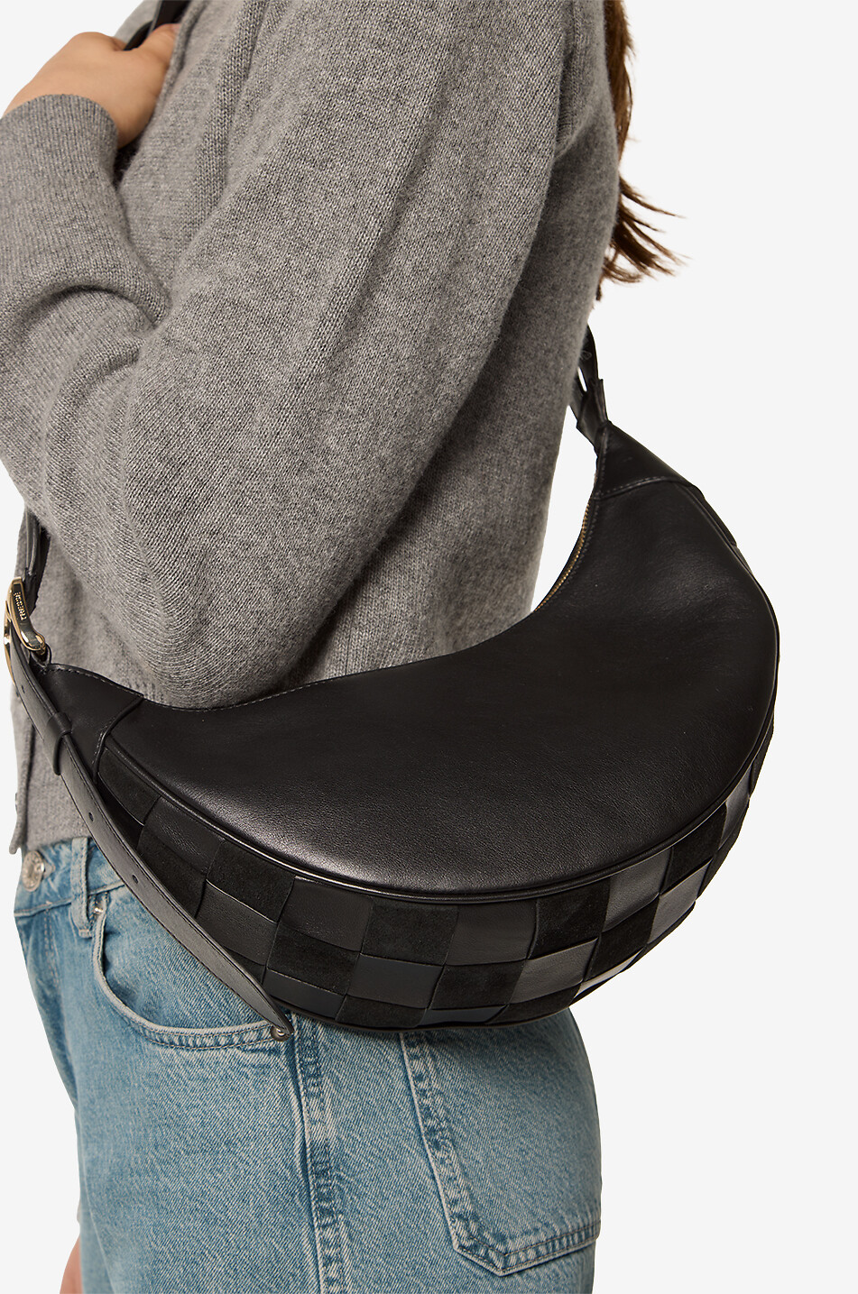 TRESSE PARIS Sac porté épaule demi-lune en cuir tressé Amona Femme NOIR 3