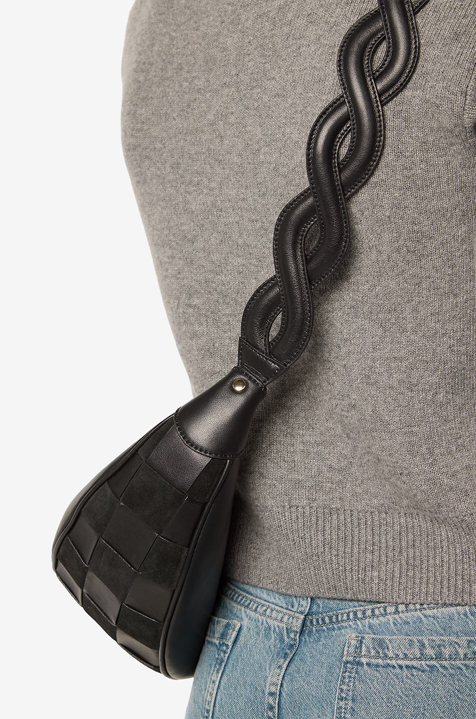 TRESSE PARIS Sac porté épaule demi-lune en cuir tressé Amona Femme NOIR 4