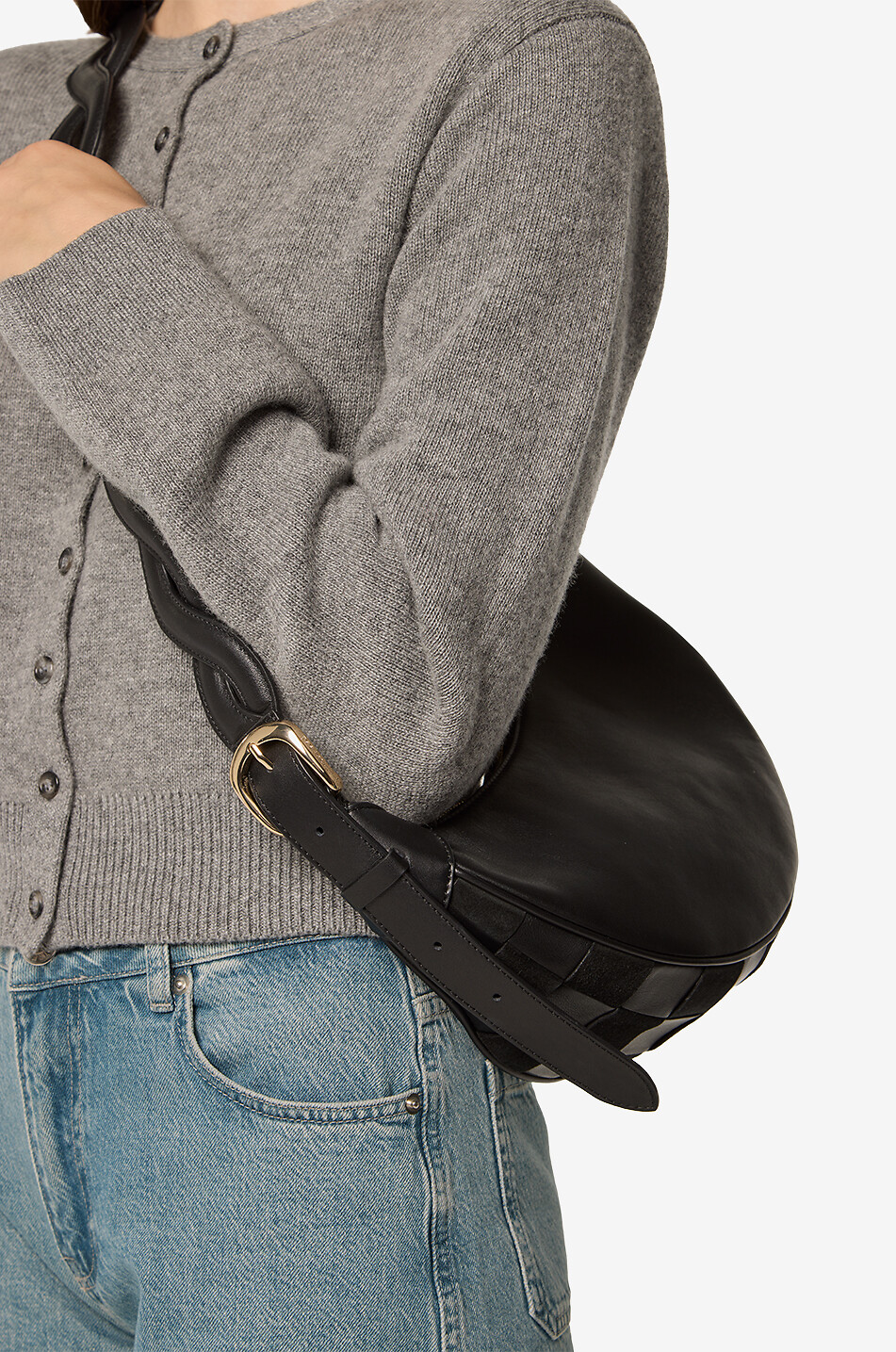 TRESSE PARIS Sac porté épaule demi-lune en cuir tressé Amona Femme NOIR 5