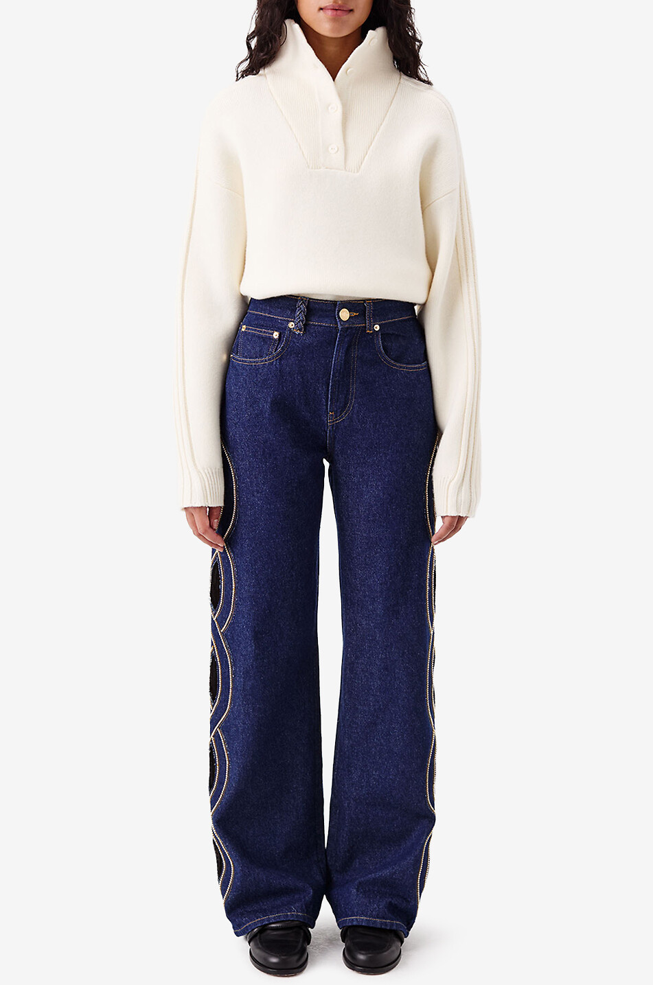 TRESSE PARIS Poujasa embellished rhinestone trim straight-leg jeans Women BLUE 2
