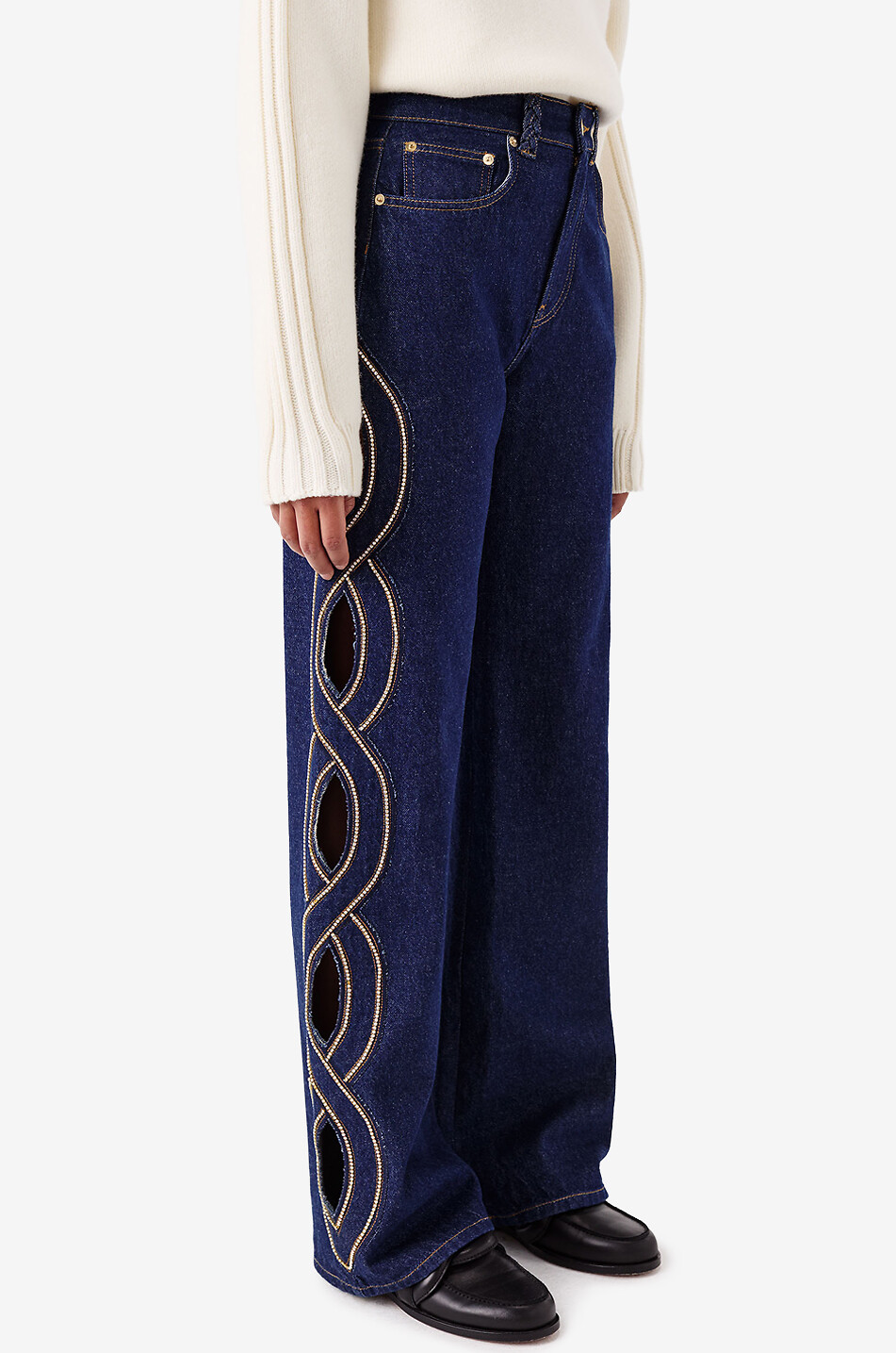 TRESSE PARIS Poujasa embellished rhinestone trim straight-leg jeans Women BLUE 4