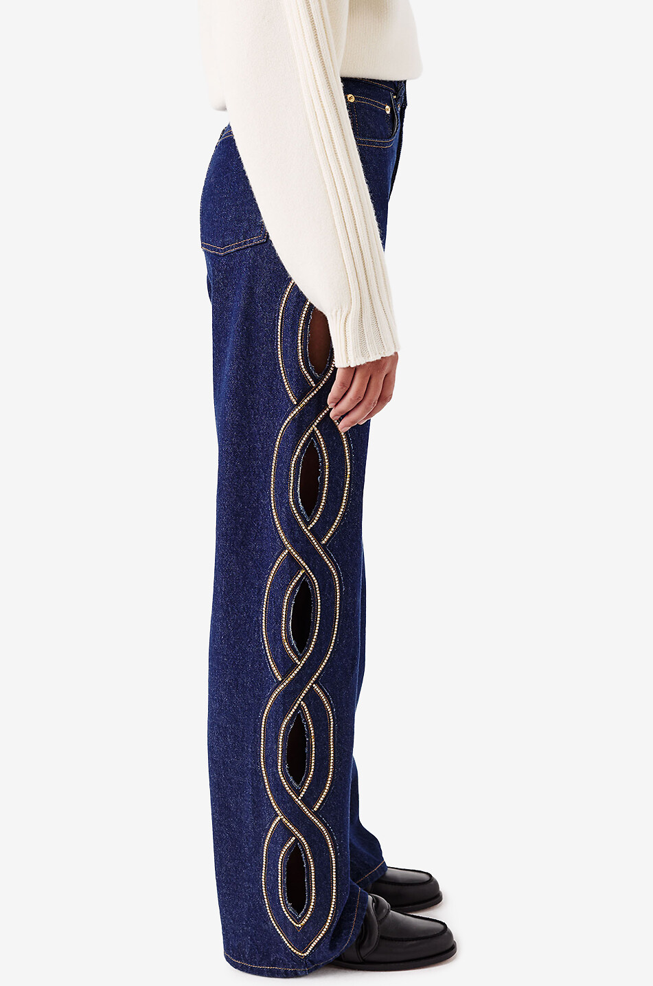 TRESSE PARIS Poujasa embellished rhinestone trim straight-leg jeans Women BLUE 5
