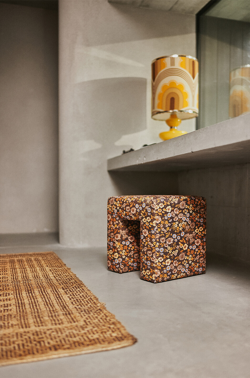 HKLIVING Lobby Bloom floral print upholstered stool Home MULTI COLOURED 3