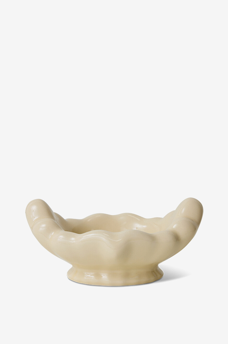 HKLIVING Gewellte Steinzeugschale auf Fuss New Classics Eggshell Haus BEIGE 1
