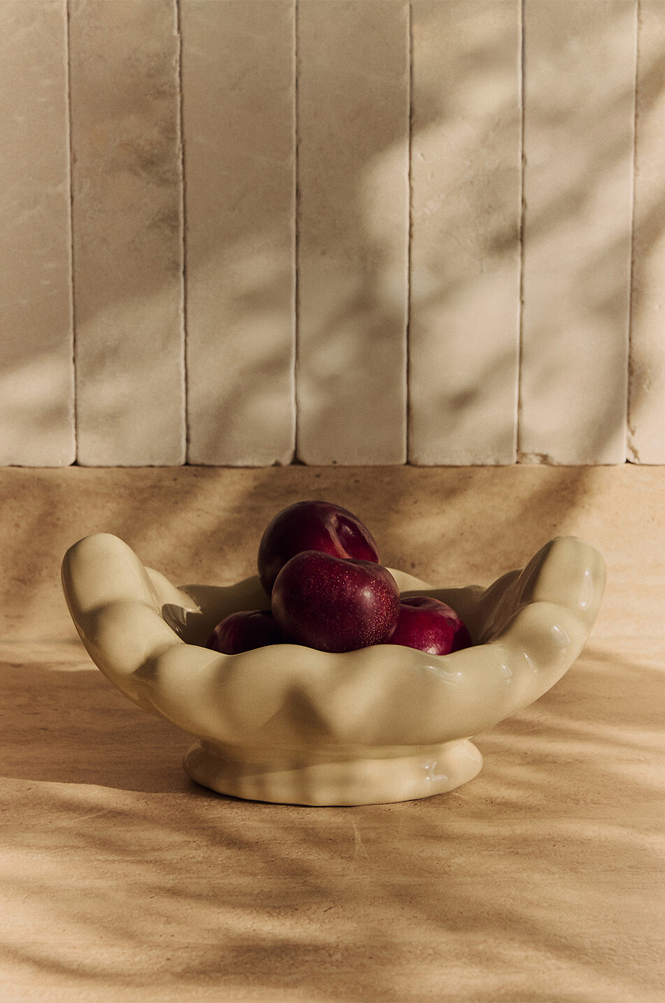 HKLIVING Gewellte Steinzeugschale auf Fuss New Classics Eggshell Haus BEIGE 4