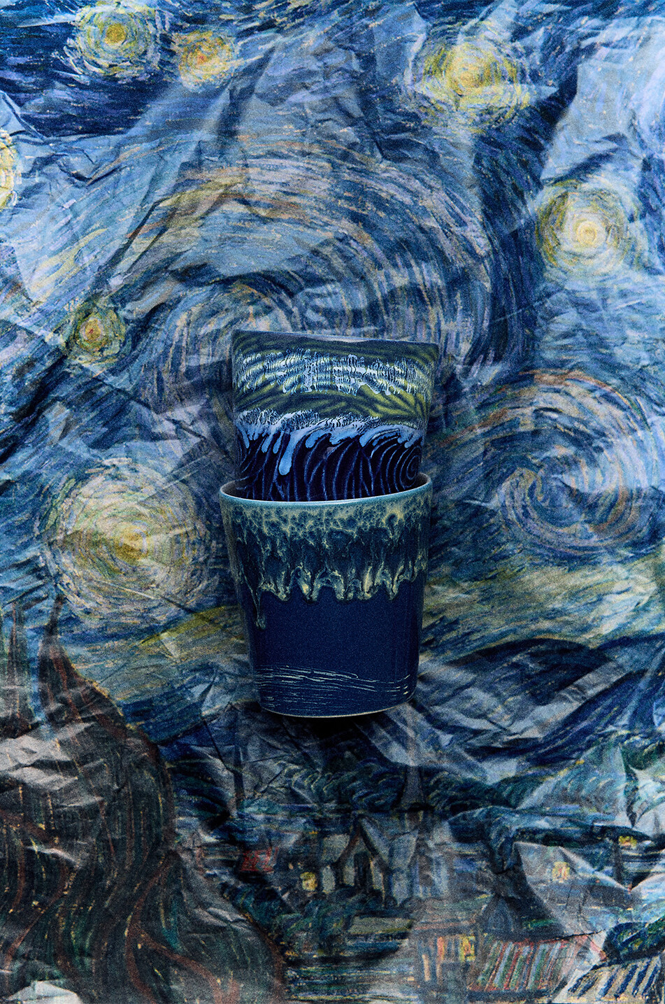 HKLIVING Van Gogh Starry Night stoneware coffee cups set of two Home DARK BLUE 3