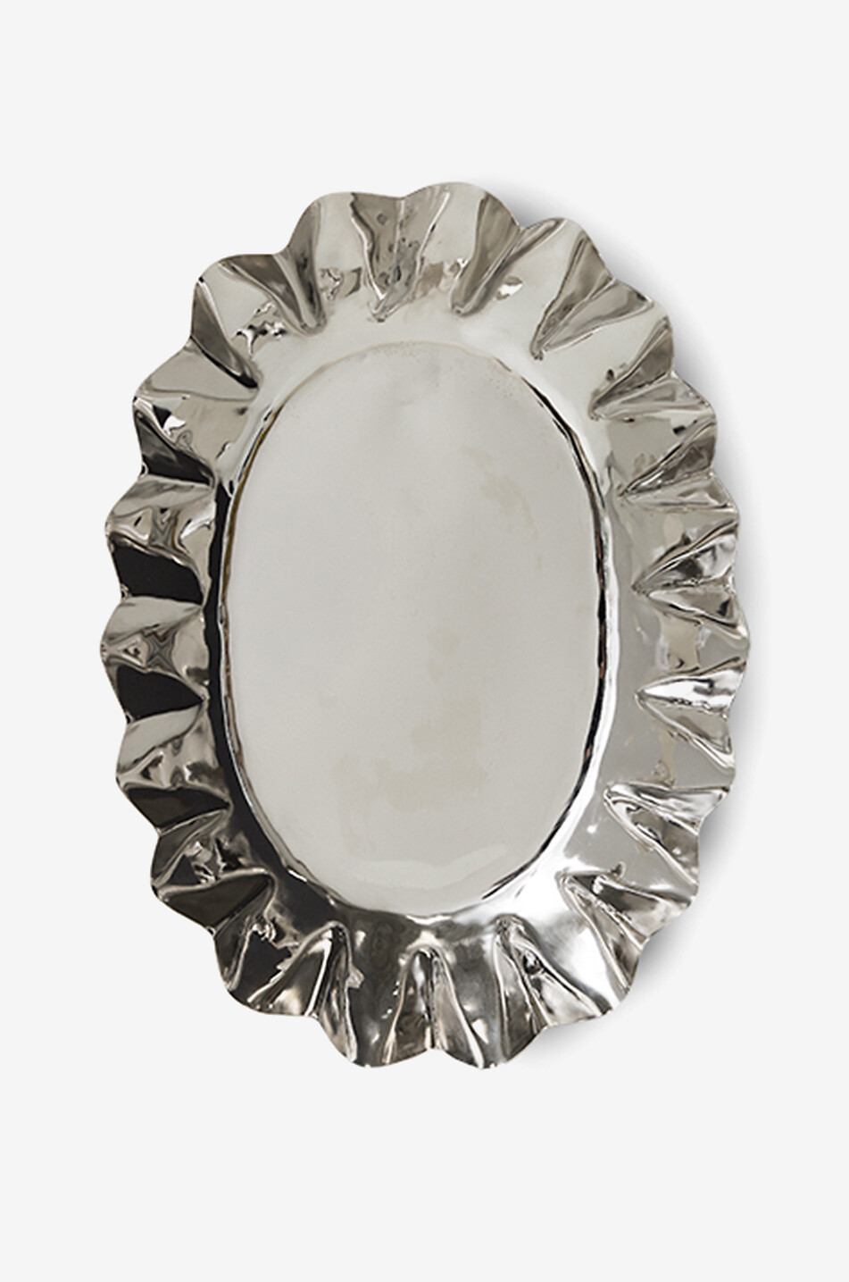 Ovales Tablett aus Edelstahl mit Wellenkante New Classics Chrome