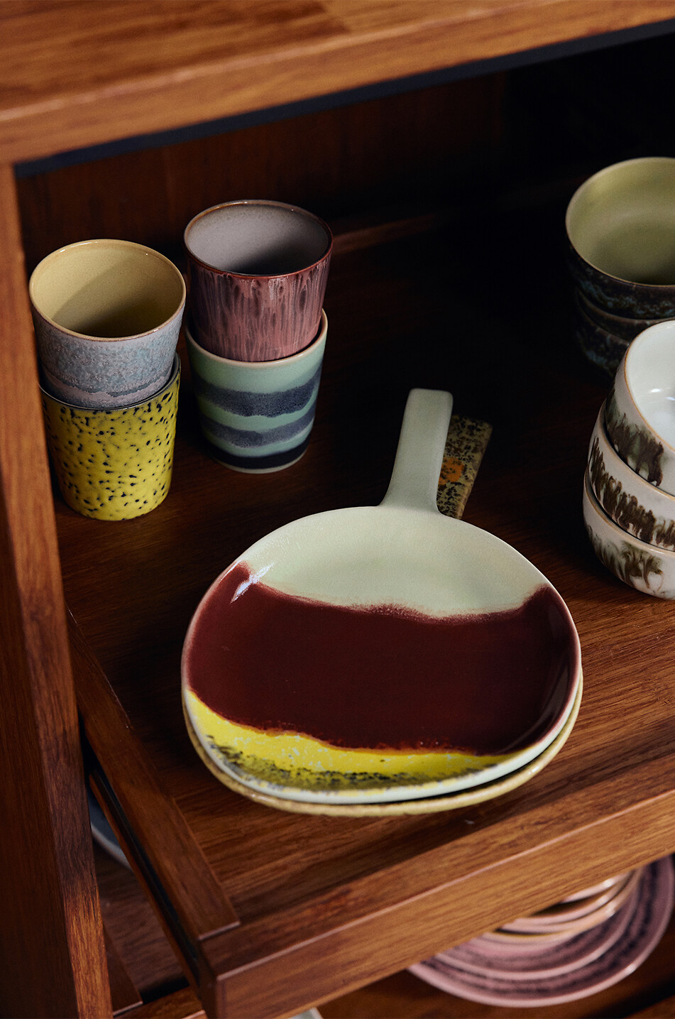 HKLIVING Ceramics Cherry 70s glazed stoneware serving platter with handle Home MULTI COLOURED 3