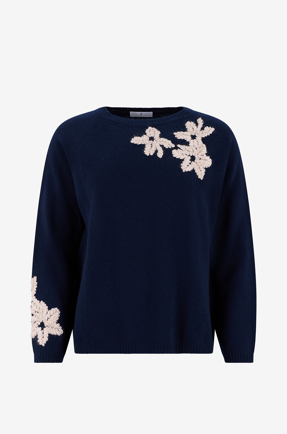 YC MILANO Pull à col bateau en laine à broderies florales Femme BLEU FONCE 1