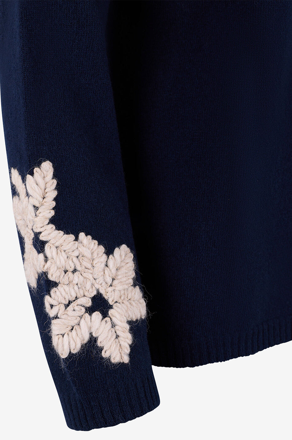 YC MILANO Pull à col bateau en laine à broderies florales Femme BLEU FONCE 3