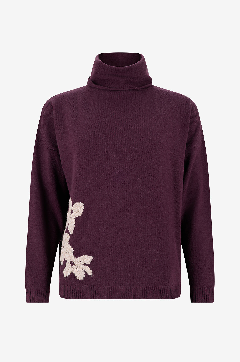 YC MILANO Pull à col montant en laine brodé de fleurs Femme ROUGE FONCÉ 1