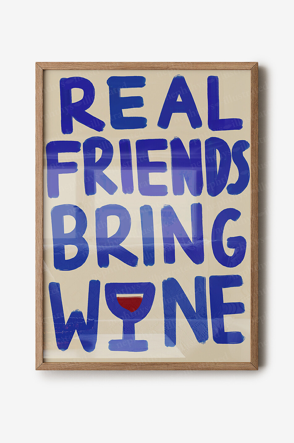 NEPHTHYS ILLUSTRATED Real Friends Bring Wine framed canvas print A2 Home MULTI COLOURED 1