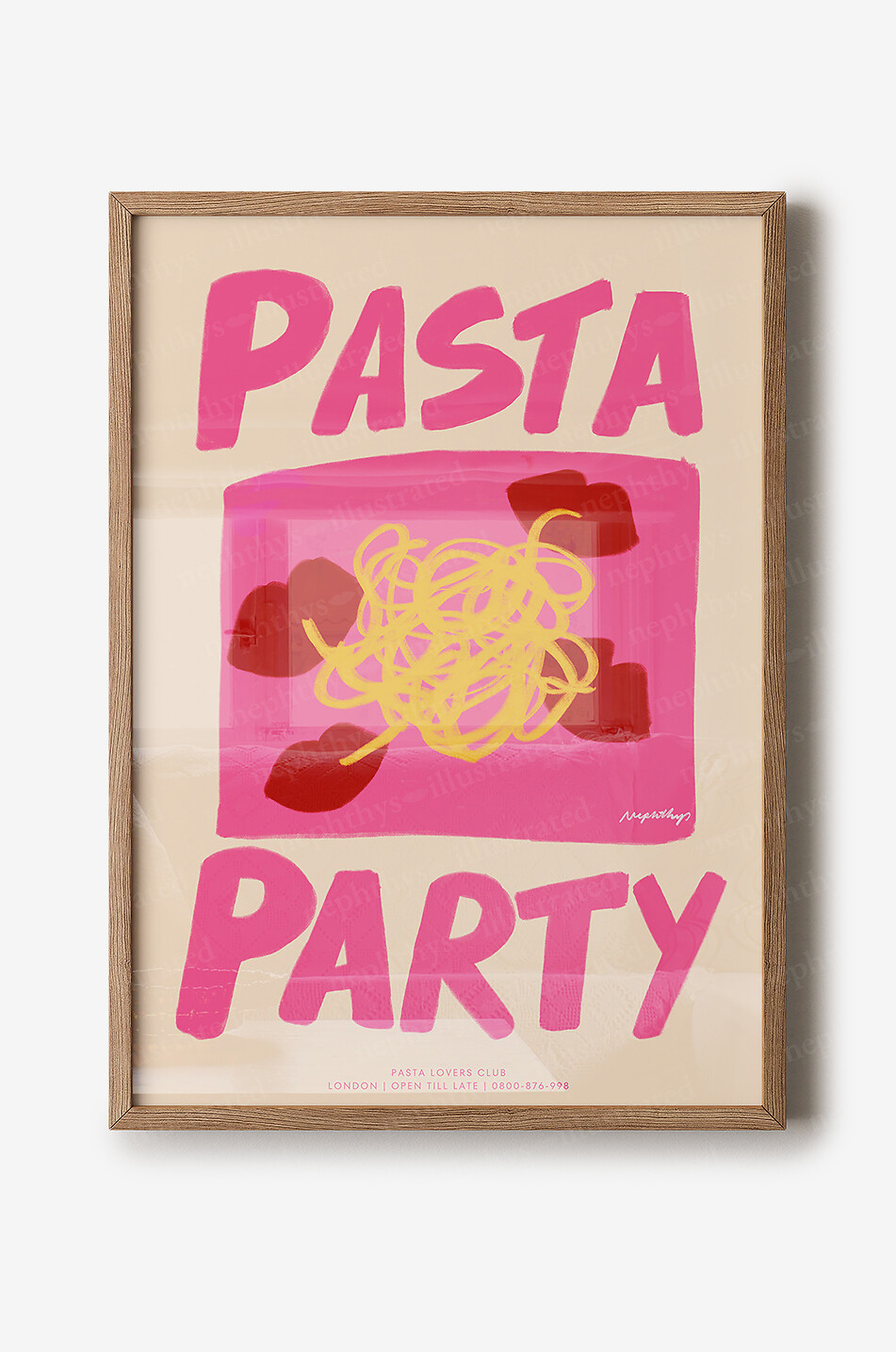 Pasta Party illustrated canvas print A3