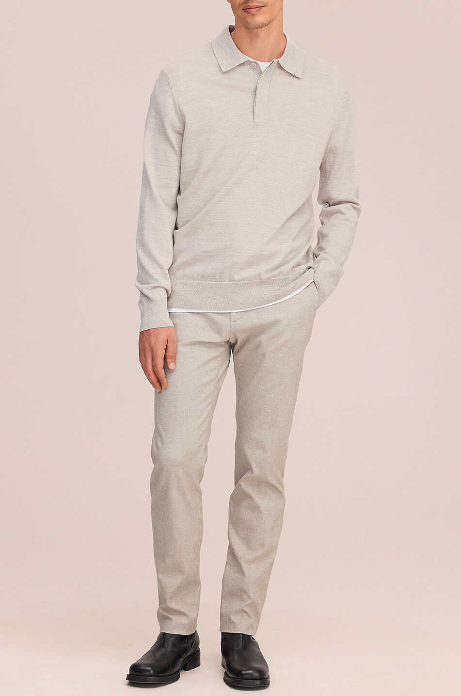 NN07 Emerson long-sleeved fine-gauge wool polo jumper Men Light beige 2