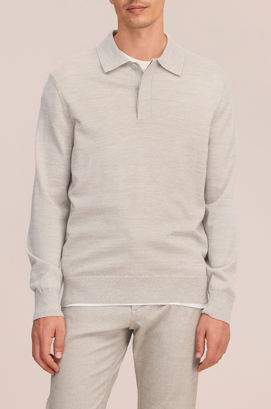 NN07 Emerson long-sleeved fine-gauge wool polo jumper Men Light beige 4