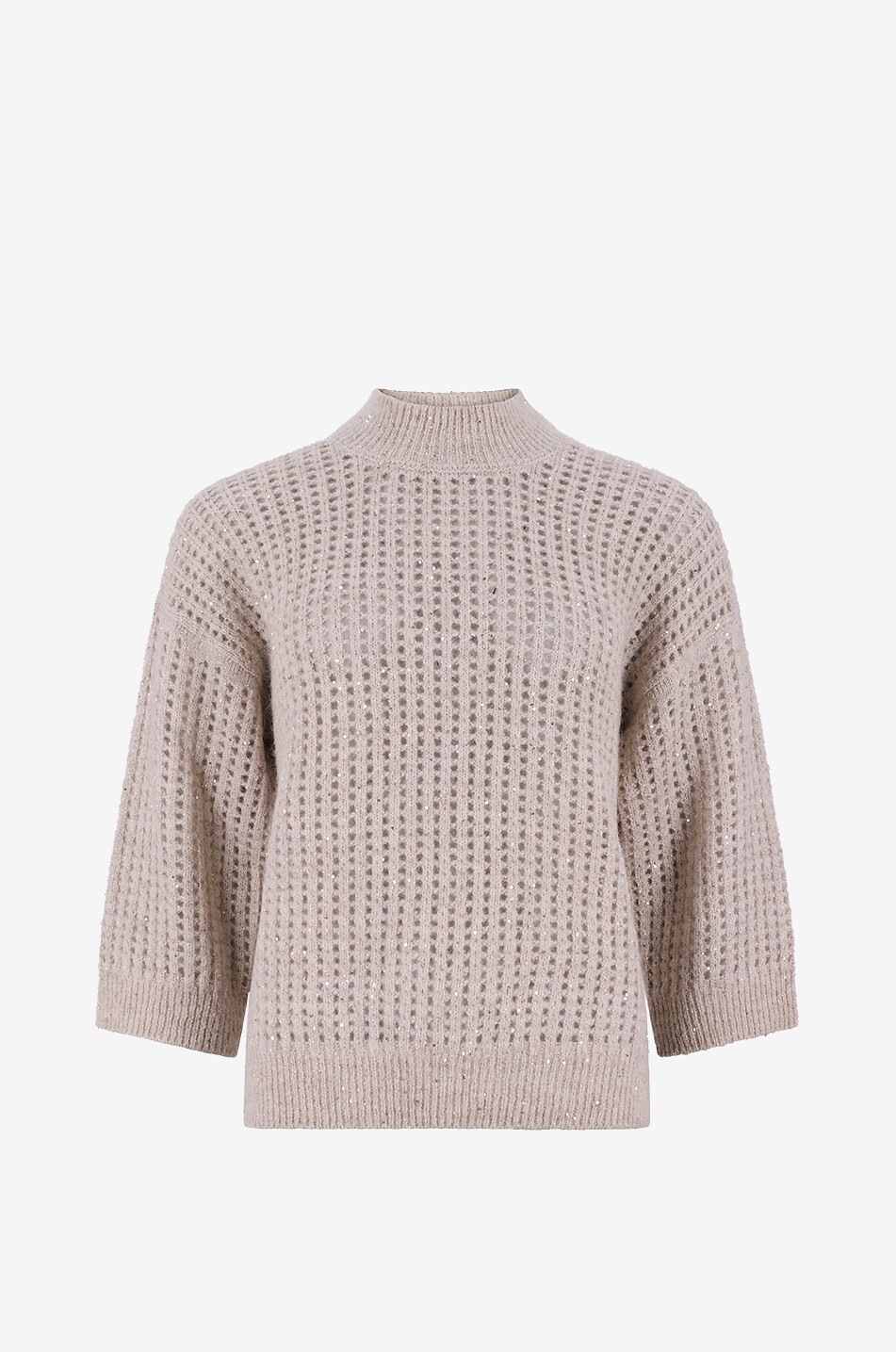PESERICO Pull à col montant en maille ajourée d'alpaga mélangé orné de sequins Femme BEIGE 1