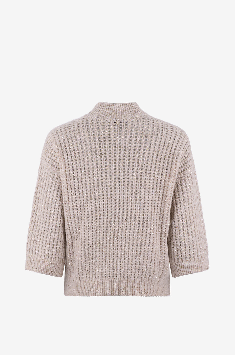 PESERICO Pull à col montant en maille ajourée d'alpaga mélangé orné de sequins Femme BEIGE 2