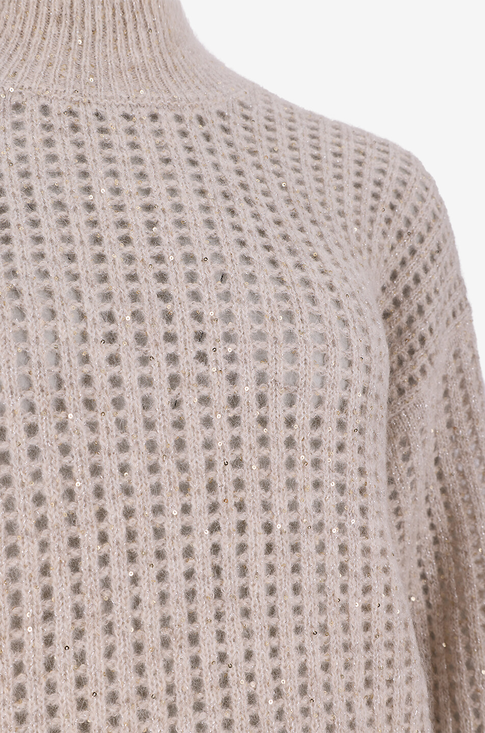 PESERICO Pull à col montant en maille ajourée d'alpaga mélangé orné de sequins Femme BEIGE 3