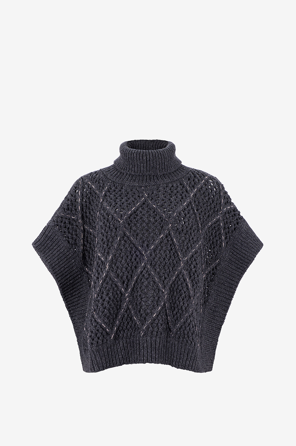 PESERICO Poncho à col roulé en maille fantaisie de laine vierge Femme GRIS 1