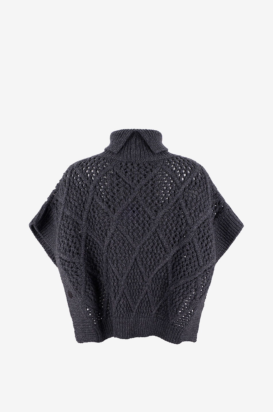 PESERICO Poncho à col roulé en maille fantaisie de laine vierge Femme GRIS 2