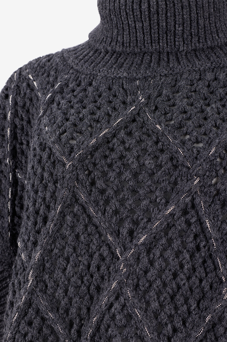 PESERICO Poncho à col roulé en maille fantaisie de laine vierge Femme GRIS 3