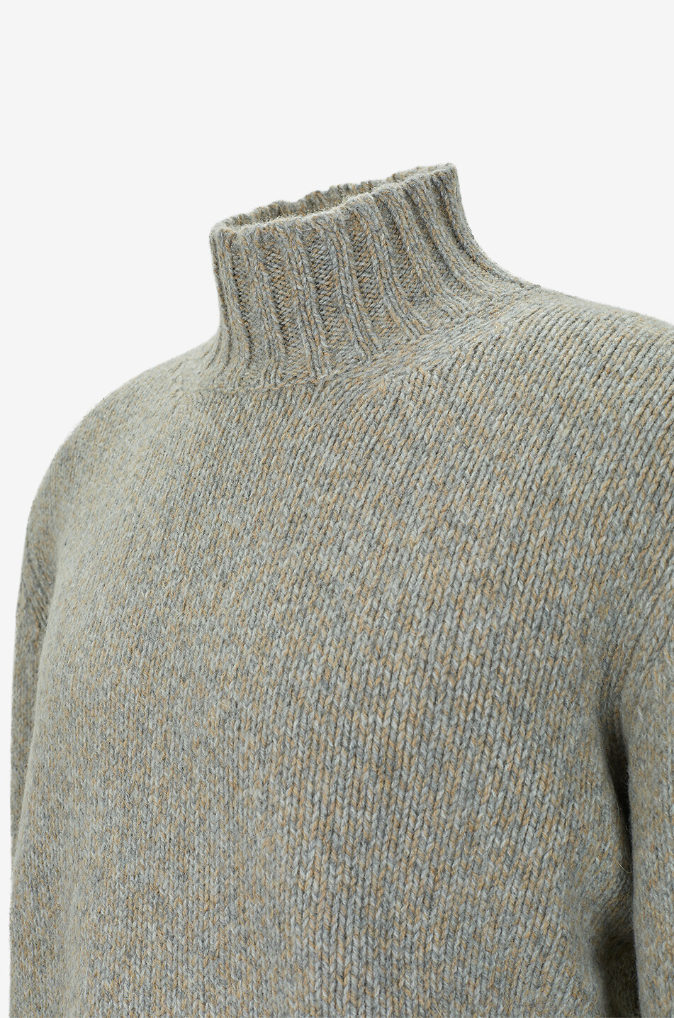 FEDELI Pull à col montant chiné en alpaga et laine vierge Homme Beige moyen 3