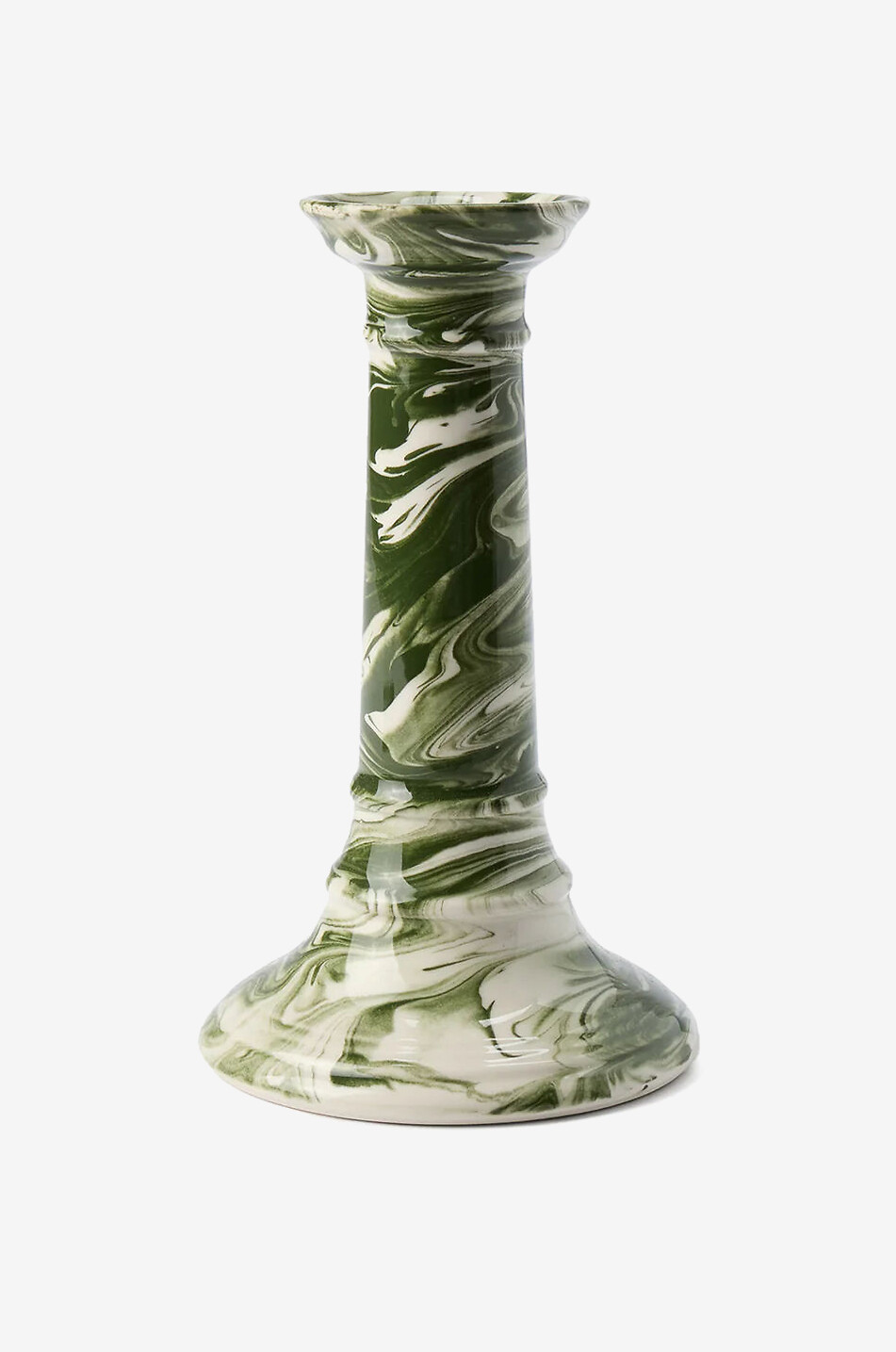 THE CONRAN SHOP Bougeoir en faïence marbré Wardour Candlestick Green - H17 Maison VERT 1