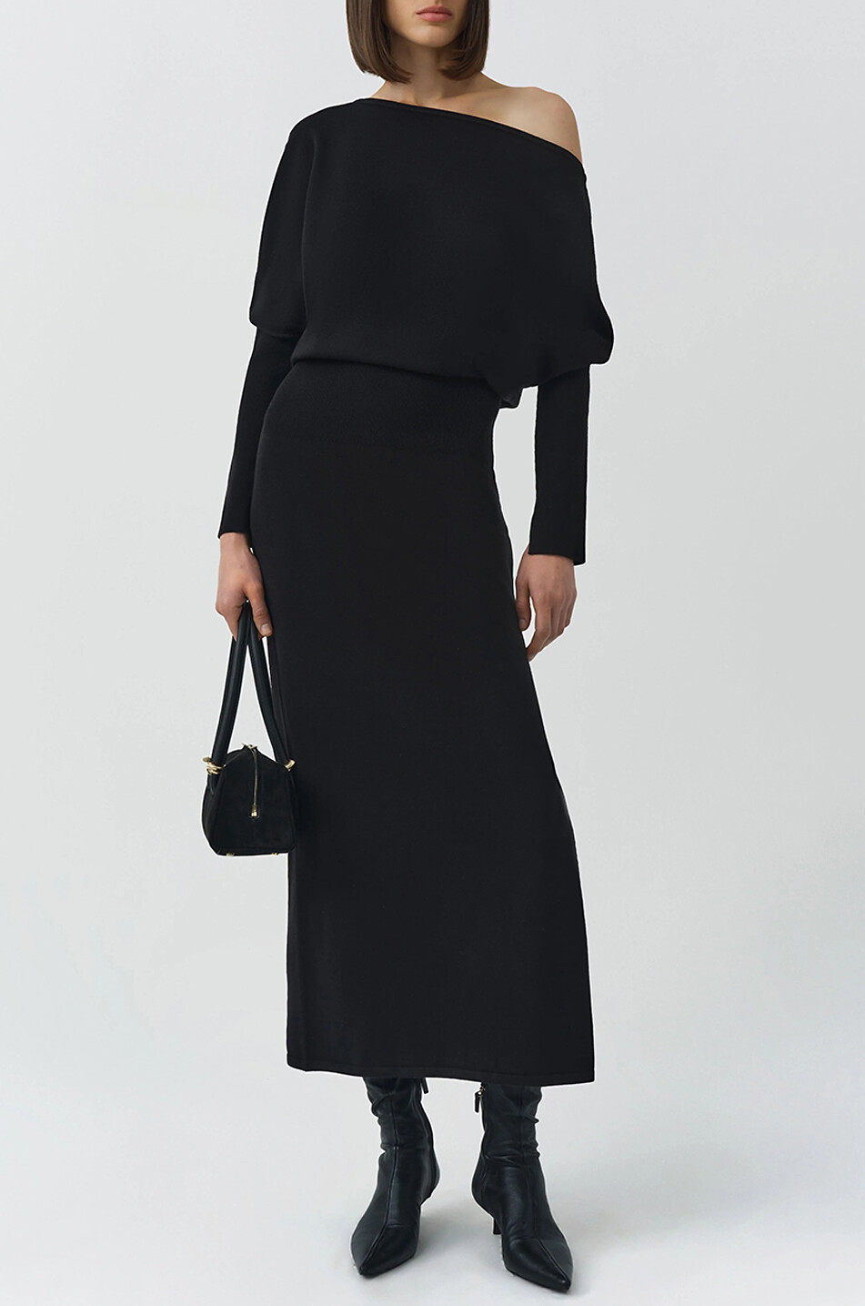 SIMKHAI Janese wool knit midi shirt dress fitted Women BLACK 2